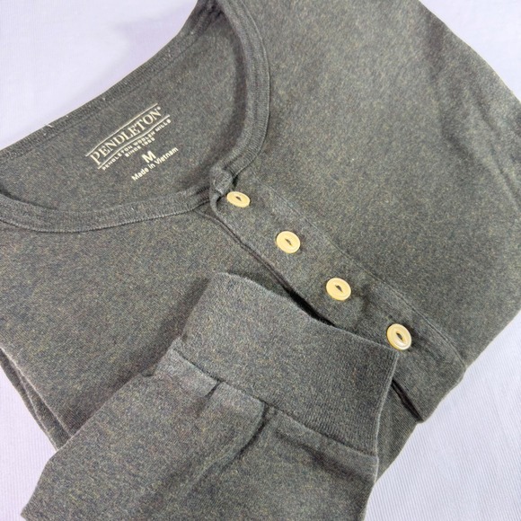Pendleton Woolen Mills Mens Olive Green Long Sleeve Button Henley Shirt - Picture 1 of 11